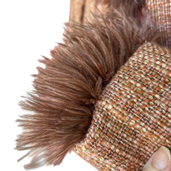 Kay Unger Women's Stunning Orange Tweed Blazer with Ostrich Feather Trim Size 10 - Picture 6 of 9